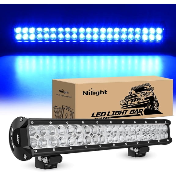 Nilight LED Light Bar 20 Inch 126W Spot Flood Combo Blue Beam Off Road Lamp Fishing Hunting Emergency Deck Work Lighting for Trucks UTV Pick-up Van Boat Tractor