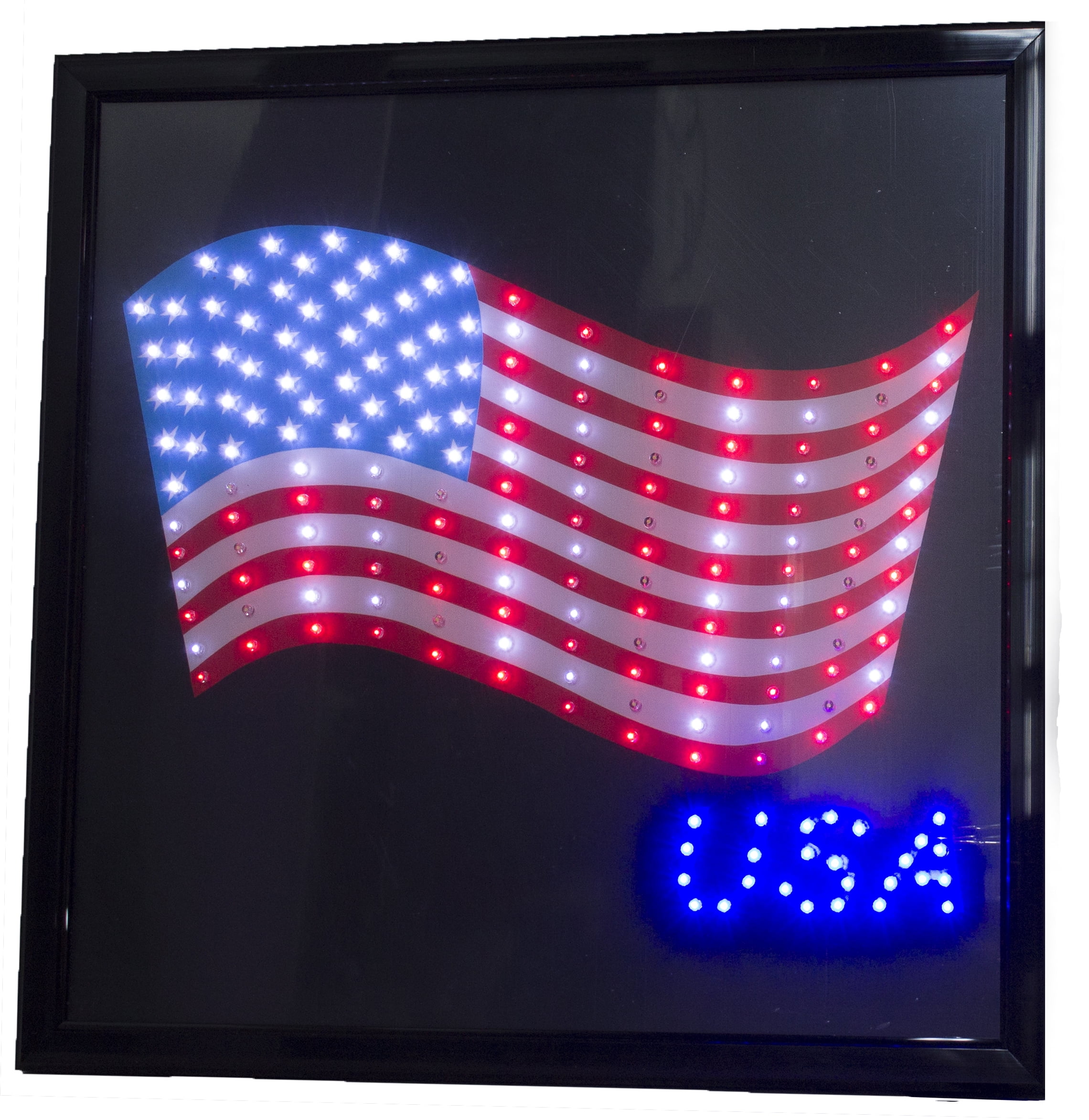 Printed American Flag USA 19" x 19" LED Sign with Hang Chain