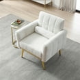 thumbnail image 3 of High Backrest Accent Chair, Modern Tufted Teddy Fabric Armchair with 1 Waist Pillow, Comfy Leisure Chair with Metal Trim and Gold Legs, Single Sofa Chair for Living Room Bedroom Apartment, White, 3 of 7