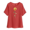 thumbnail image 5 of lcziwo Cotton Linen Short Sleeve T Shirts for Women Trendy Floral Graphic Tees Casual Loose Fit Crewneck Blouse Summer Vacation Lightweight Beach Tops Clearance Sales Today Sales Prime Red M, 5 of 8
