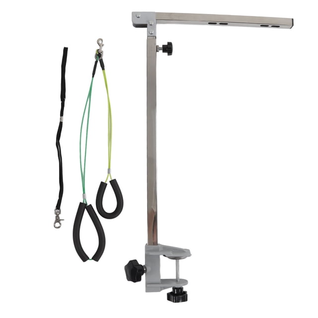 Bras de Toilettage pour Animaux, Bras de Table de Toilettage pour Chien Pliable de 35 Pouces Réglable en Hauteur avec Pince et Corde en Acier Inoxydable, Support de Toilettage pour Petits et Moyens Chiens