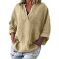 thumbnail image 4 of QLEICOM Womens Plus Size Summer Tops, Casual Kaftan Loose Tops, Fashion Solid Cotton And Linen T Shirts, O-Neck Long Sleeve Baggy Pullover Tops Cardigan Blouse Khaki XL, 4 of 6