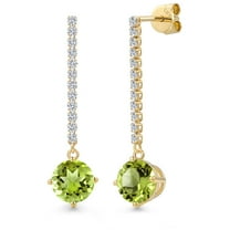 Gem Stone King 14K Yellow Gold Green Peridot and Lab Grown Diamond Dangle Earrings for Women | 4.50 Cttw | Gemstone August Birthstone | Round 8MM