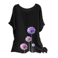 thumbnail image 2 of Mceream Summer Blouses for Women 2026 Trendy Floral Print Round Neck Raglan Sleeve Shirts Casual Cotton Linen Asymmetrical Hem Top Loose Fit Black XXL, 2 of 5