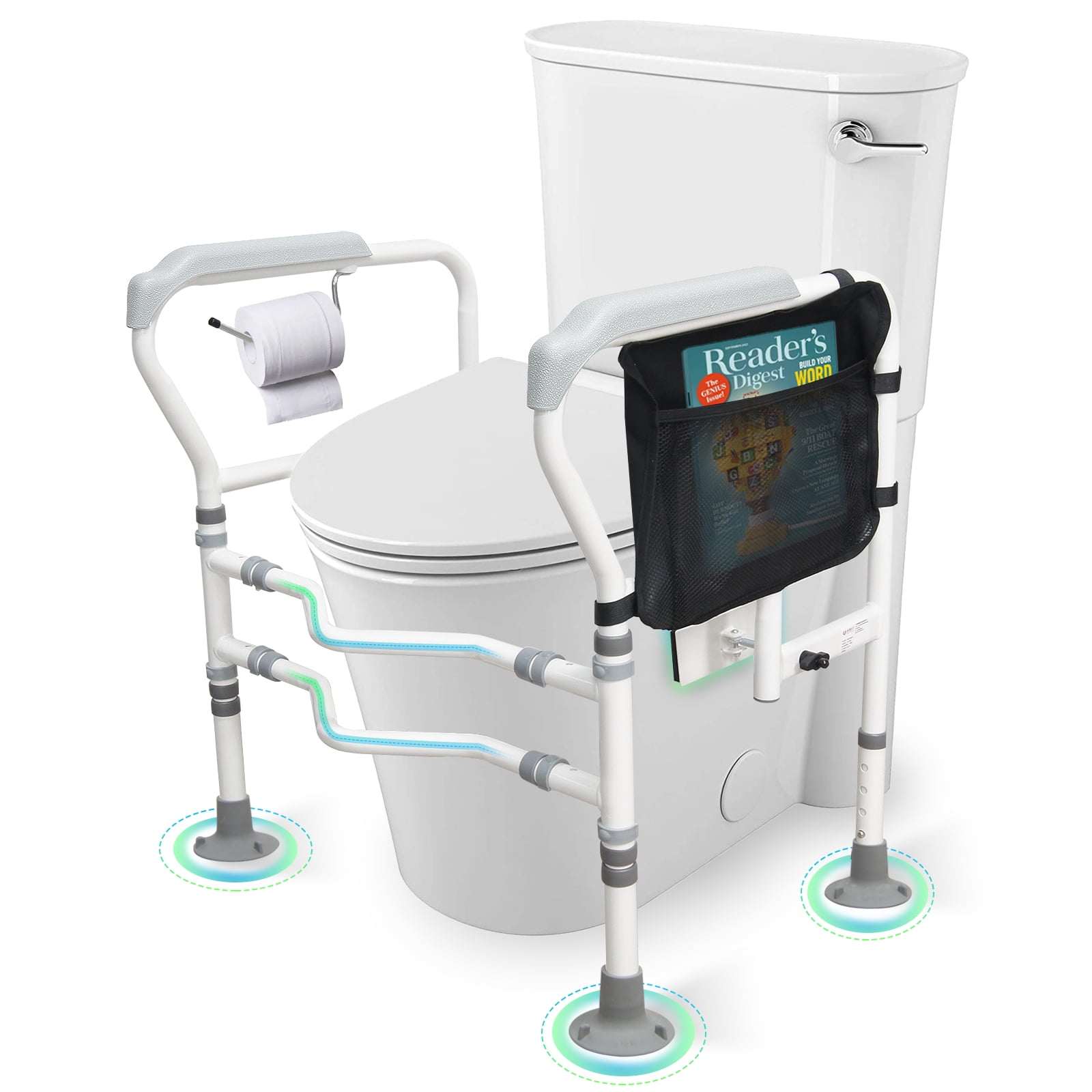 Toilet Foldable Safety Frame Rail with Suction Cups Adjustable Height