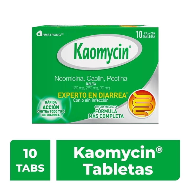 Antidiarreico Kaomycin Neomicina 129 mg, Caolín 280 mg, Pectina 30 mg 10 tabletas