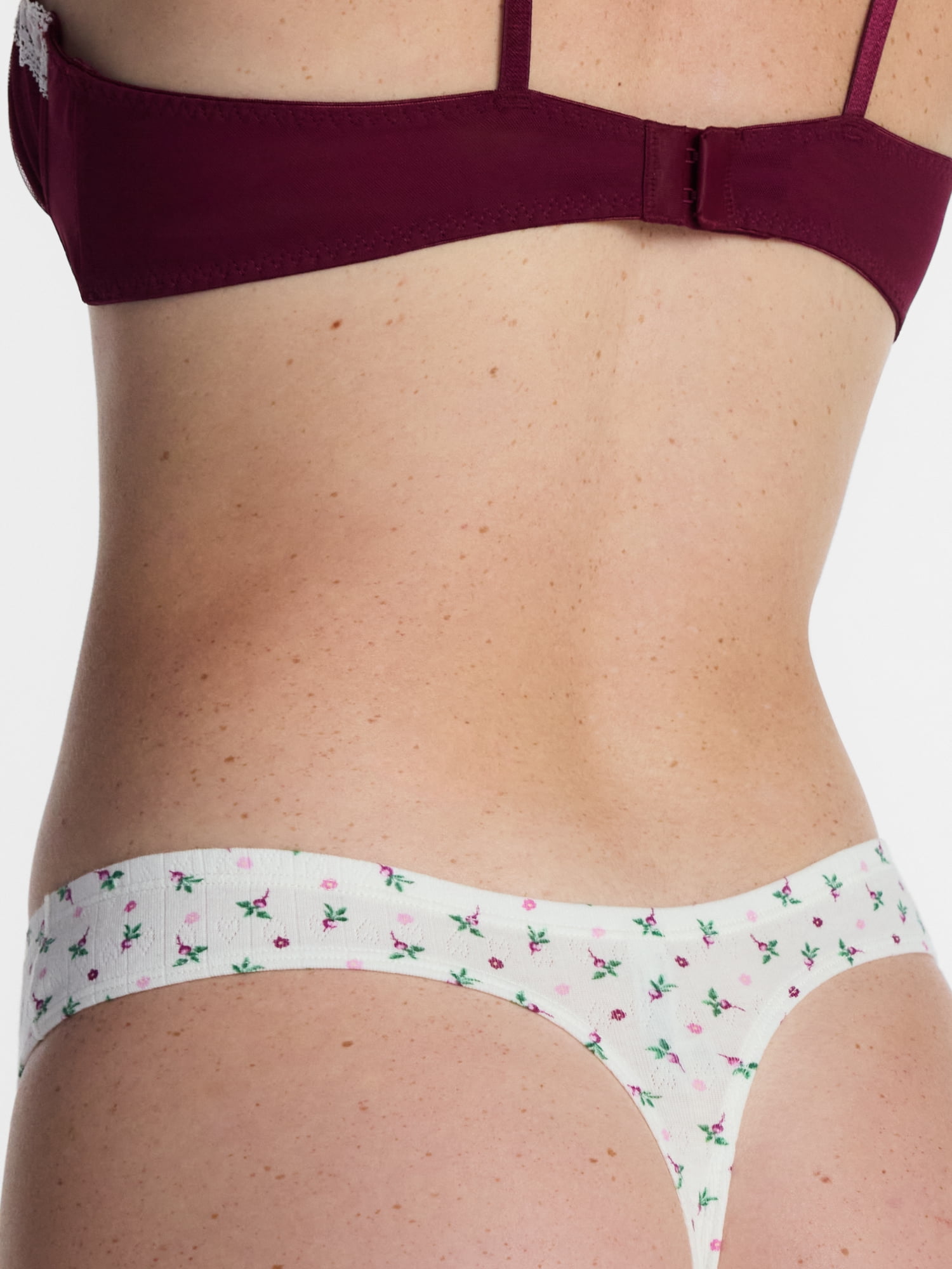 No Boundaries Pointelle Knit Thong Panties, Women's XS-XXXL