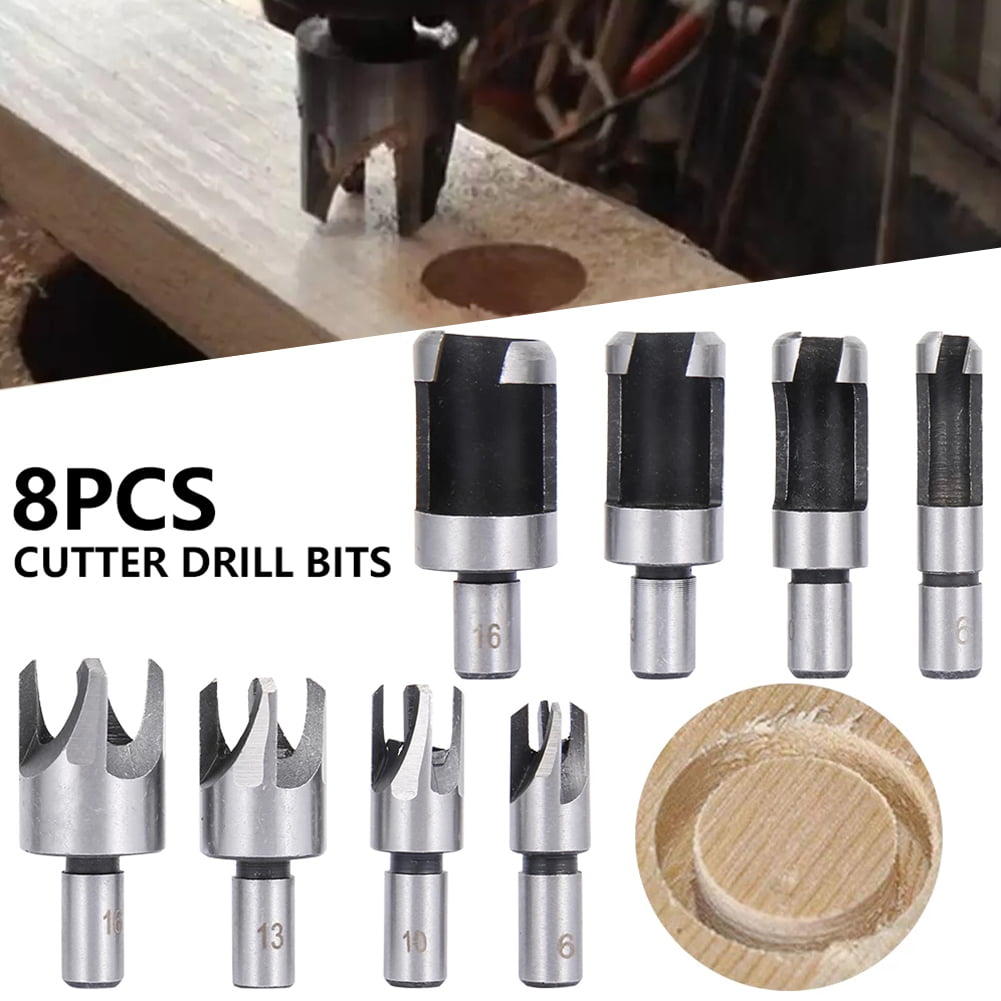 8 Pc Wood Plug Hole Cutter Wooden Dowel Cutting Drill Bits Tools 3/8" 10mm Shank 
