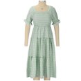 thumbnail image 3 of Homenesgenics Womens Dresses Plus Size 3xl Womens Bohemian Summer Plaid Square Neck Puff Sleeve Ruffle Flowy Beach Midi Dress, 3 of 6