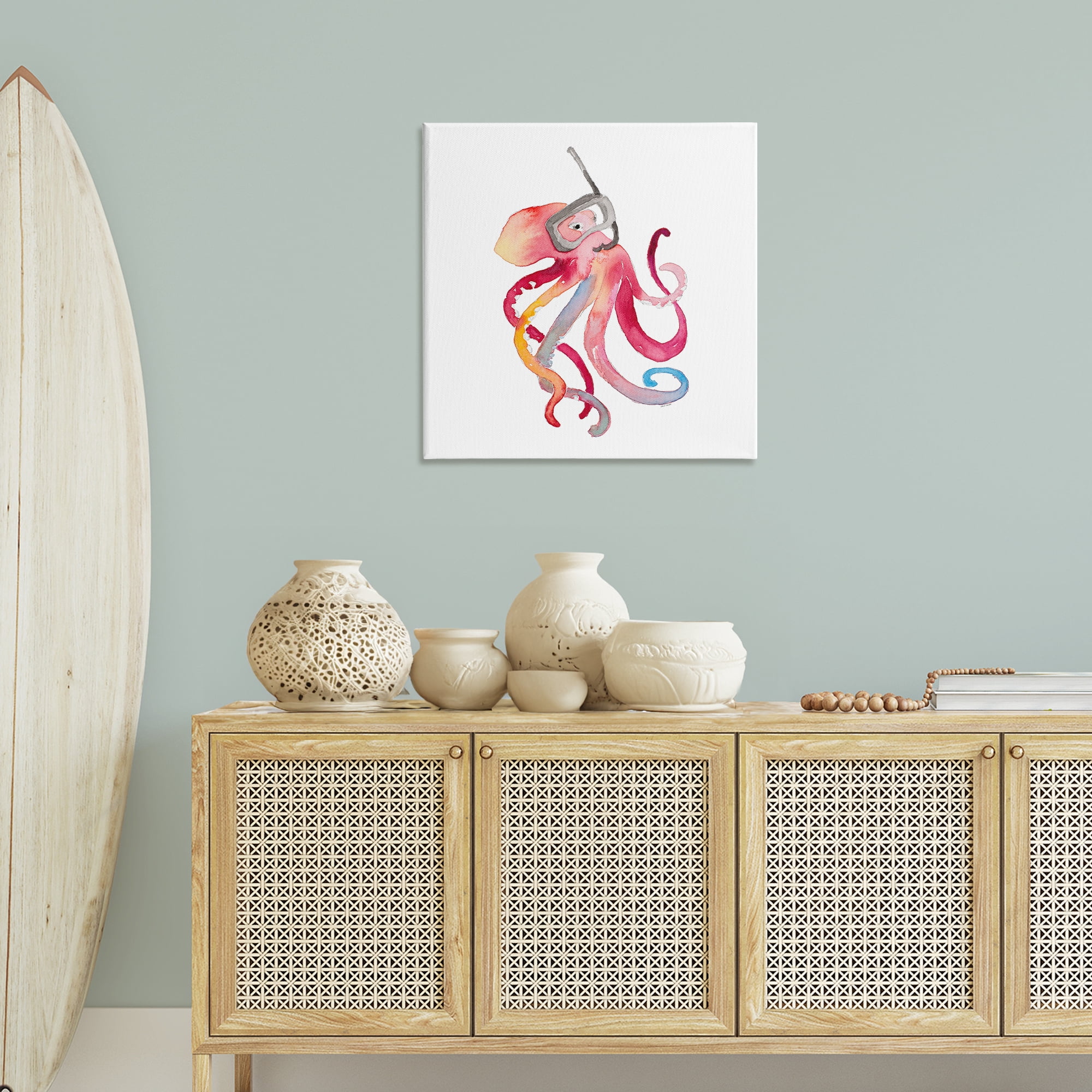 Stupell Industries Snorkel Mask Octopus Novelty Painting Gallery Wrapped Canvas Art Print Wall Art, 30 x 30
