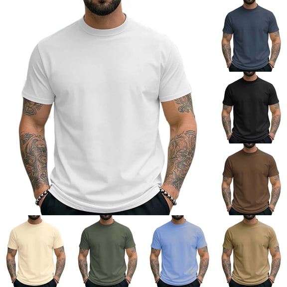 Qwertyu Men's Turtleneck T-Shirts Short Sleeve Mock Neck Summer Shirts Solid Color Quick Dry Workout Tee Shirts Light Blue L