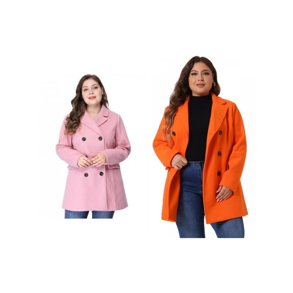NOMADIC NOOK Women's Plus Size Winter Notched Lapel Double Breasted Overcoat 2 PCS