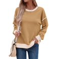 thumbnail image 2 of Sudadera Informal de Larga para Mujer, Cuello Redondo, Holgada, , con Ribete en Contraste. Amarillo XL, 2 of 9