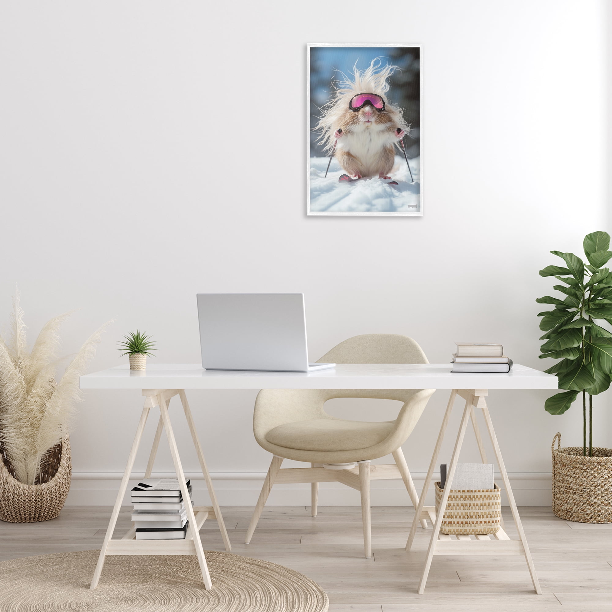 Stupell Industries Skiing Guinea Pig Animals & Insects Painting White Framed Art Print Wall Art, 16 x 24