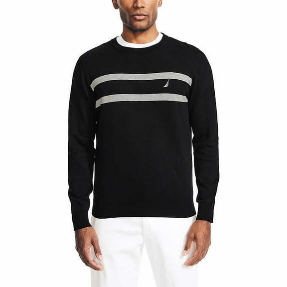 Nautica Men’s Crew Pullover Sweater (Black, Large)