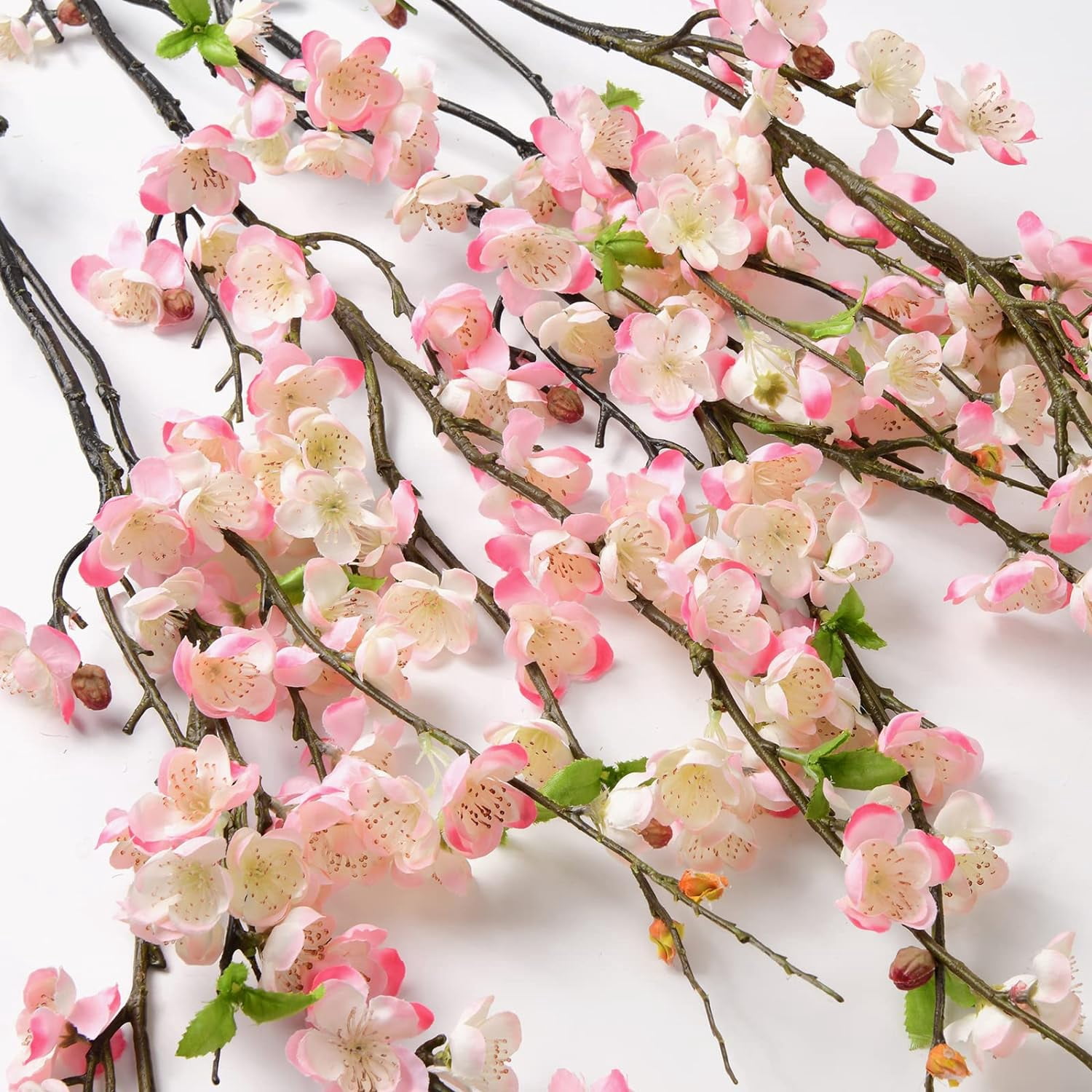 Artificial Cherry Blossom Branches, Faux Fake Plum Flowers Real Touch Boutique Bulk for Home Wedding Office Decoration, 35”Long Stems for Tall Vase (3PCS, White)