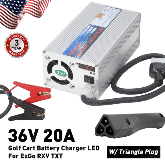 36 Volt 20 Amp Golf Cart Battery Charger LED with Triangle Plug for EzGo RXV TXT