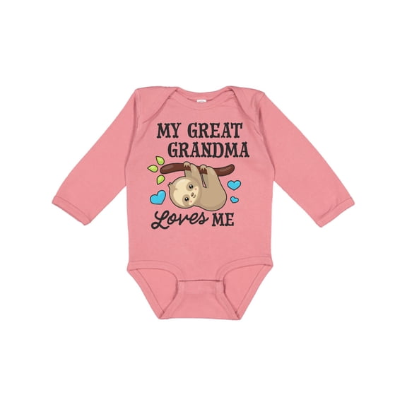 Inktastic My Great Grandma Loves Me with Sloth and Hearts Boys or Girls Long Sleeve Baby Bodysuit