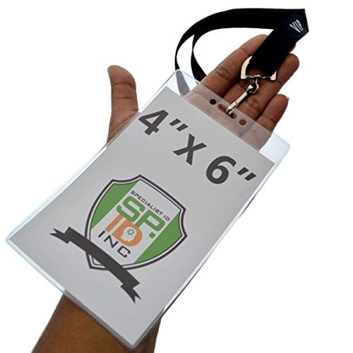 10 Pack - Premium 4X6 Badge Holder with Lanyard - Heavy Duty Extra Large Badge & Credential Holders with VIP Lanyards - for Special Events and 4 x 6 Tickets by Specialist ID (Black VIP)