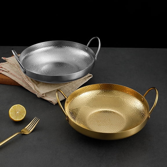 WRITWAA Golden Stainless Steel Wok Cooking Pan with Double Handles Versatile Home Kitchen Pot