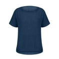 thumbnail image 5 of Holzkary Cotton Linen Shirt for Women Loose Fit 2025 Trendy Women's Summer Short Sleeve Solid Casual Loose Linen Top Blue Xl, 5 of 7