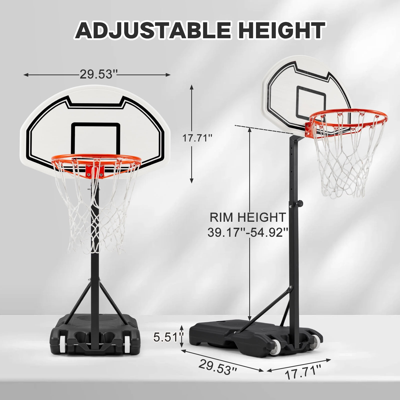 Danrelax 3-4.6 ft LED Pool Basketball Hoop, Poolside Game for Adults & Teens, Black