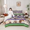 thumbnail image 4 of Manfei Rustic Farmhouse Cowhide Queen Comforter Set,Vintage Aztec Rhombus Bedding Sets,Boho bohemian Pattern Bedding Comforter Set For Girls Kids,Super Cozy Room Decor Reversible,3 Pieces, 4 of 8