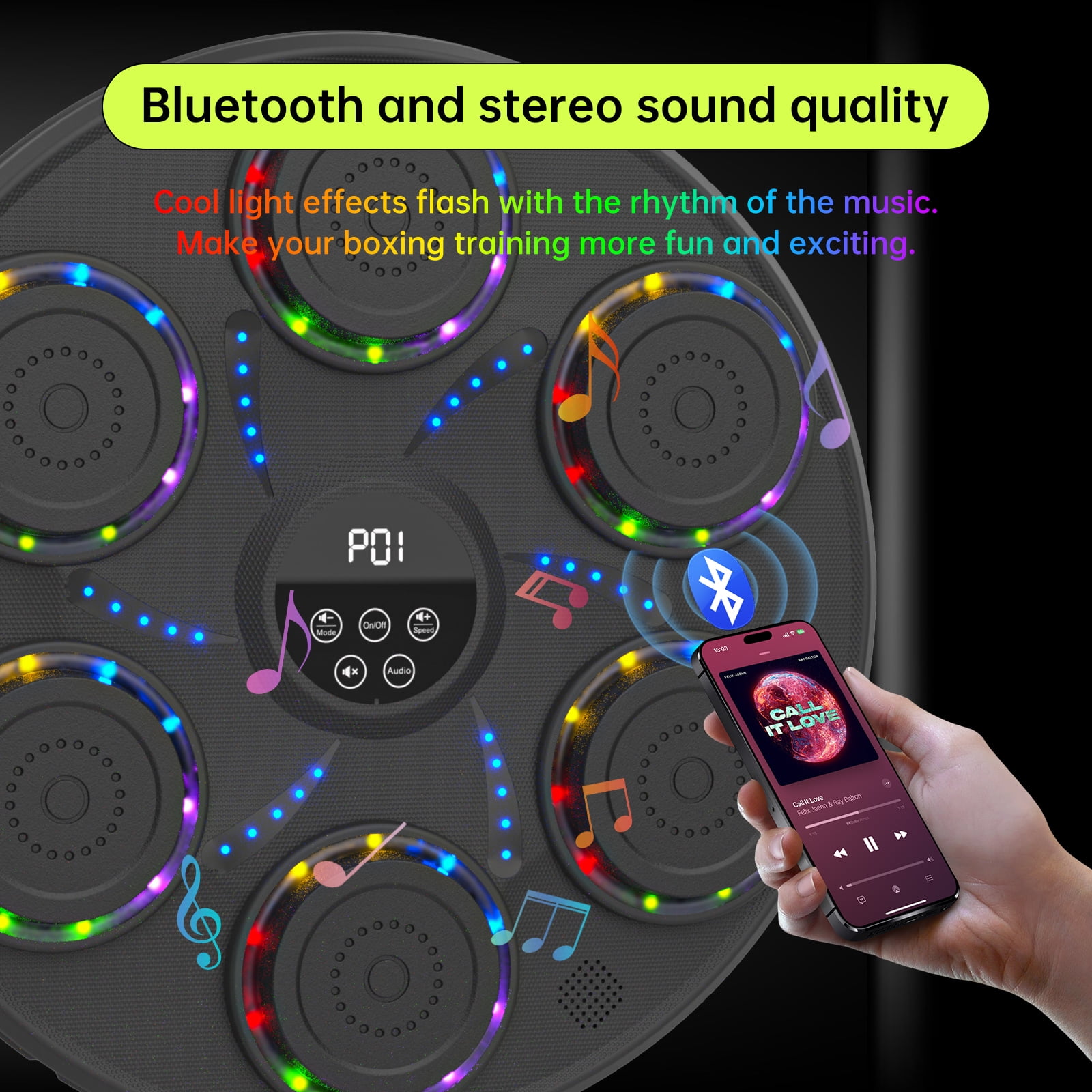 VASDEV Music Boxing Machine Smart Bluetooth Boxing Equipment for Adults and Kids Home Gym Workout Exercise（2 Pairs of Gloves，Delivery within 5 days