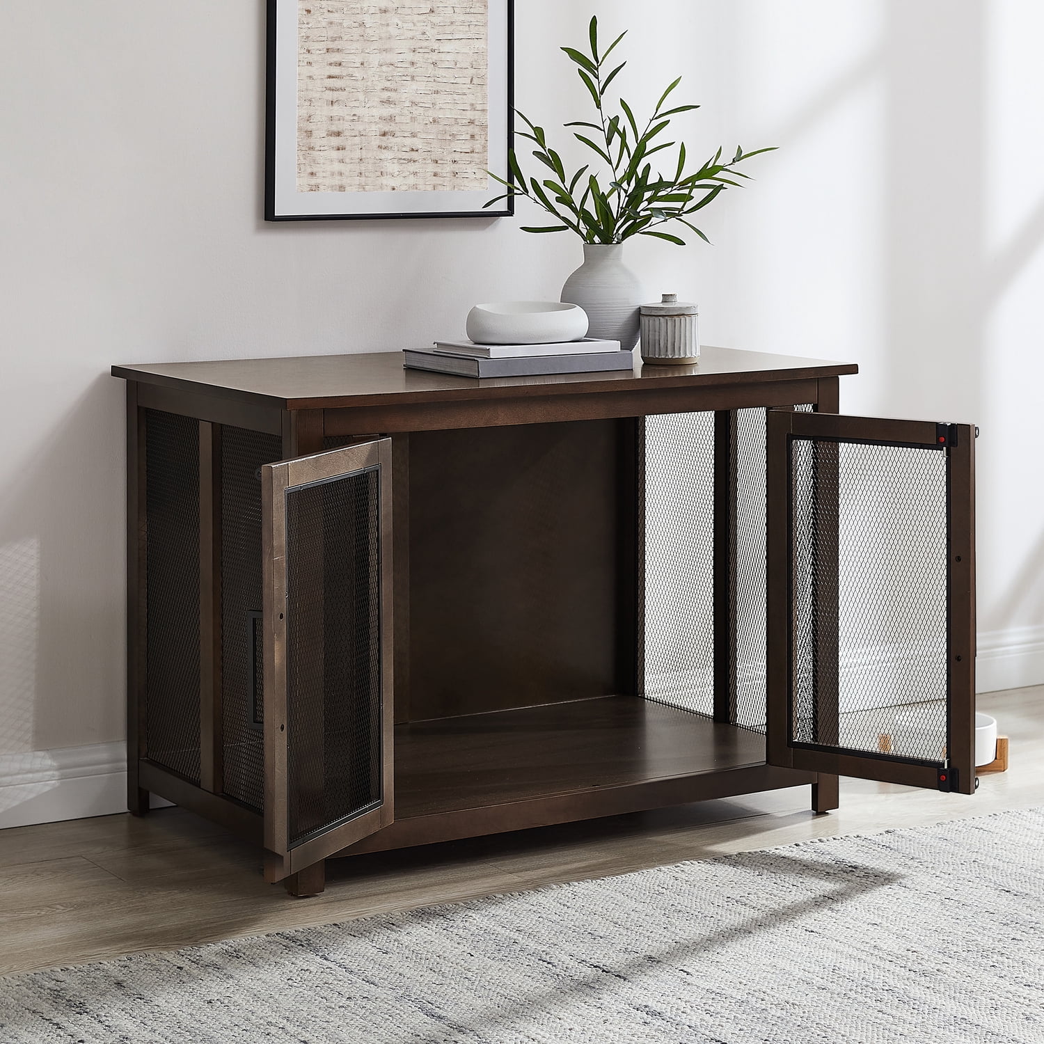 Crosley Furniture Dane Credenza Console Table Dog Crate Kennel for Pets