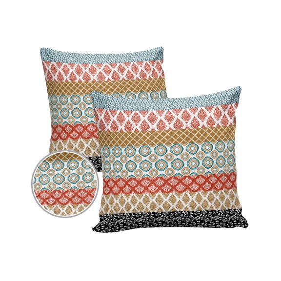 Pack of 2 Outdoor Pillow Covers, Geometric Bohemia Stripes Brown Red and Blue Waterproof Square Throw Pillowcase Cushion Decorative Pillow Covers for Couch Patio Tent, 24x24 in