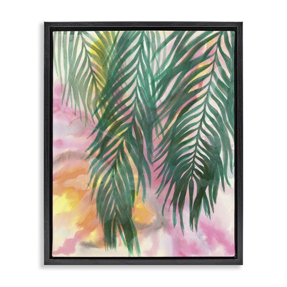 Stupell Industries Bohemian Hanging Palms Tropical Plant Pink Watercolor Effect Black Floating Frame Canvas Art, 17 x 21, by Elvira Errico