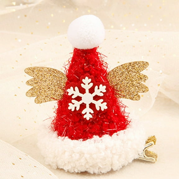 Santa Hat Hairpin Mini Christmas Hat Hair Clips with Snowflakes Glitter Hair Snap Clips Xmas Barrette Headdress