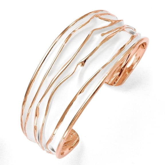 27.5mm Sterling Silver Rose Gold-Flashed Medium Tappered Scrunch Bangle Bracelet - 30.2 Grams
