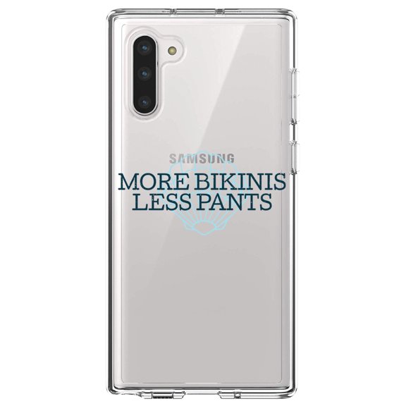 DistinctInk Clear Shockproof Hybrid Case for Samsung Galaxy Note 10 (6.3" Screen) - TPU Bumper Acrylic Back Tempered Glass Screen Protector - More Bikinis Less Pants