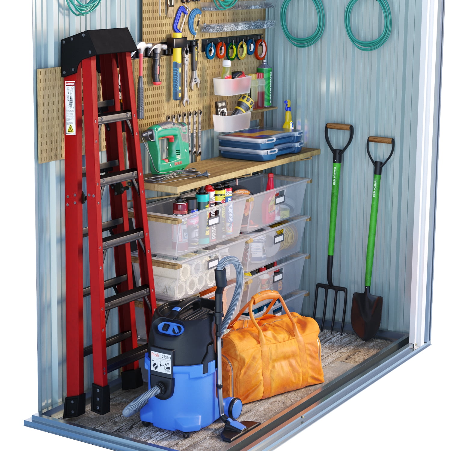 Sunmthink 5x3 ft Outdoor Metal Storage Shed with a Movable Door, Metallic Grey