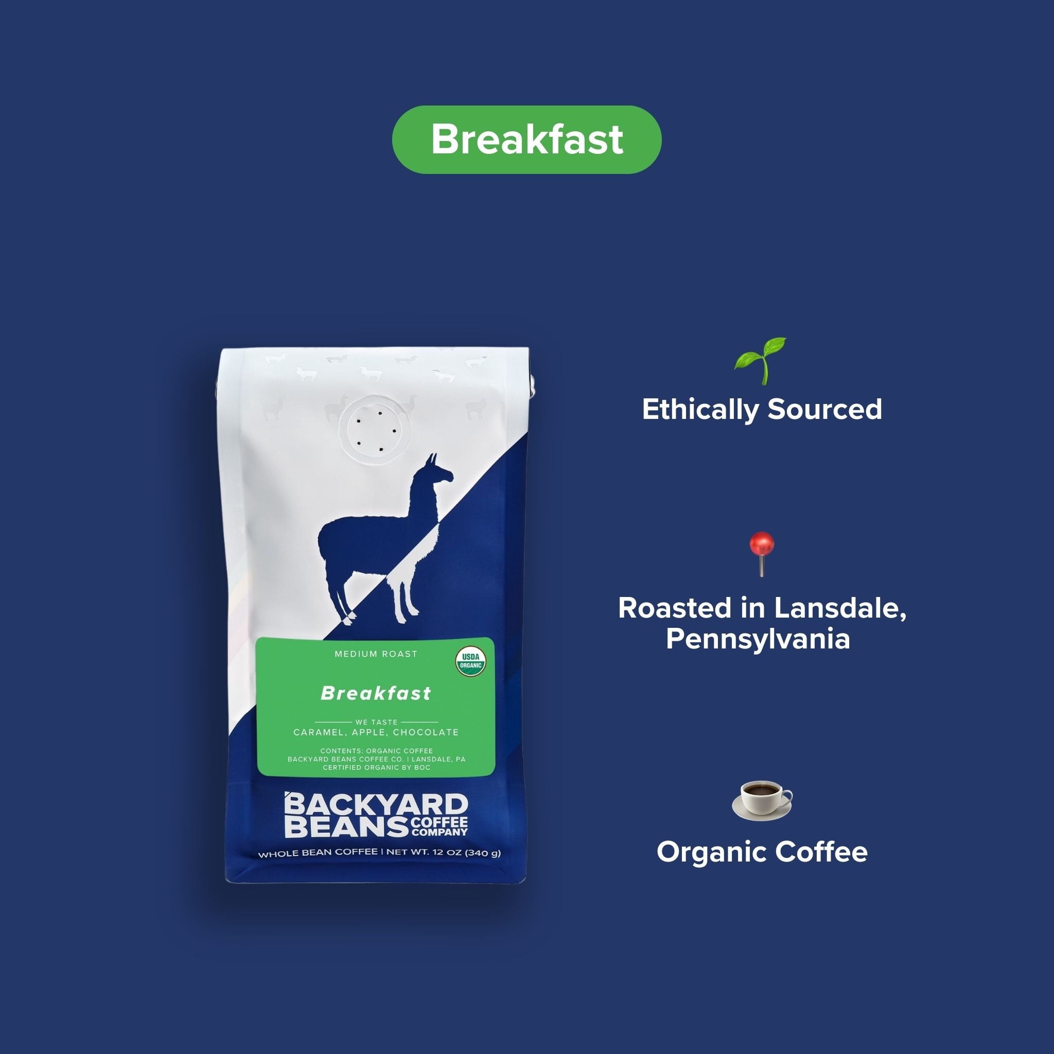 Local Backyard Beans Coffee Co Breakfast Blend, Organic, Medium Roast, Whole Bean Coffee, 12oz