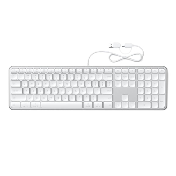 Satechi Slim LX3 Wired Keyboard, Full-Size Aluminum Design with Cross-Platform OS Switching, USB-C Connectivity, Designed for Mac and PC Setups, Silver