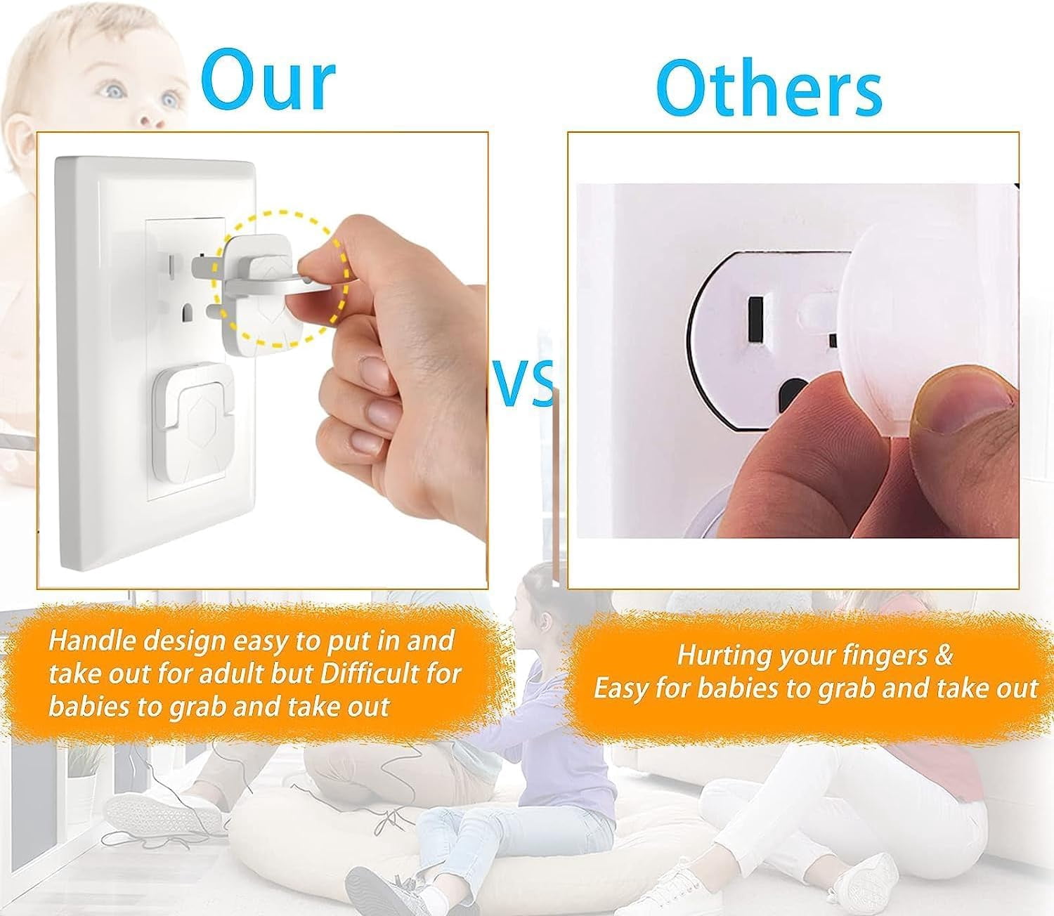 Plug Protector Units, Electrical Contact Protectors, 50pcs-2 and 3 Hole, Child Safe Plastic Covers, With Hidden Handle for Family and Office (A)