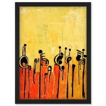 Abstract Music Band Figures In Warm Acrylic Tones Musical Artwork Framed Wall Art Print A4