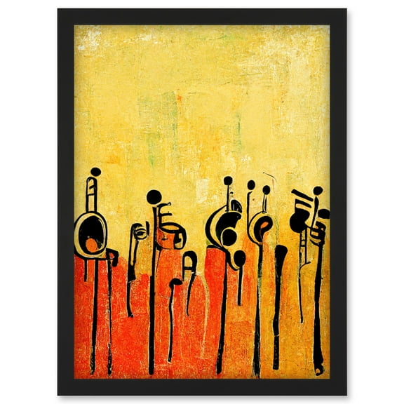 Abstract Music Band Figures In Warm Acrylic Tones Musical Artwork Framed Wall Art Print A4