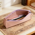 thumbnail image 4 of Pu Pencil Case Triangular Pencil Case Pink Artificial Leather Large Capacity Stationery Pouch Zipper Closure for Desk Storage(1Pc) by JASKFLY, 4 of 7