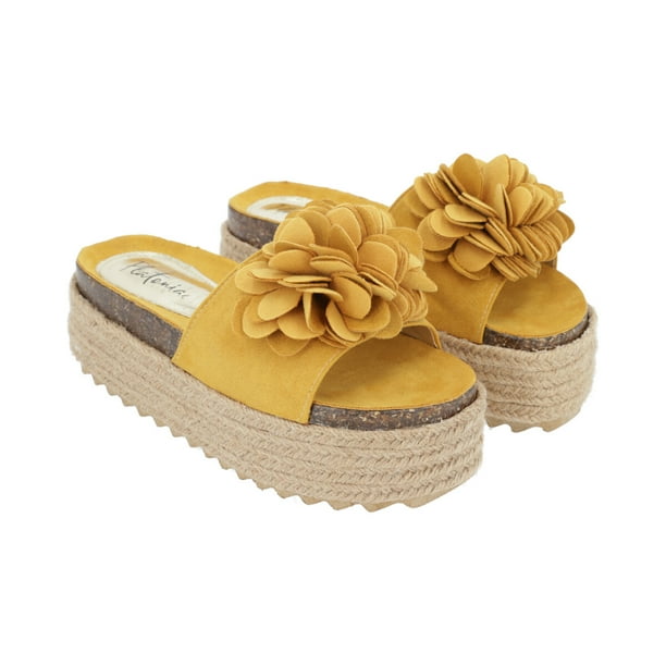 Sandalia Plataforma Yute Para Mujer Amarillo Ocre Con Flor Platonia MIRANDA-01-OCRE