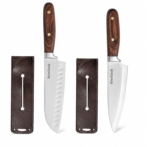 EverCook 4-Piece Kitchen Knife Set, 7" Santoku & 6" Chef Stainless Steel Knives
