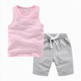 thumbnail image 4 of KPOPLK Toddler Boys 2-Piece Tank Top Shorts Set Summer Casual Outfits Sleeveless Solid Color Design 12 18 24M 3T 4T 5T Size 1-2 Years,Pink, 4 of 4
