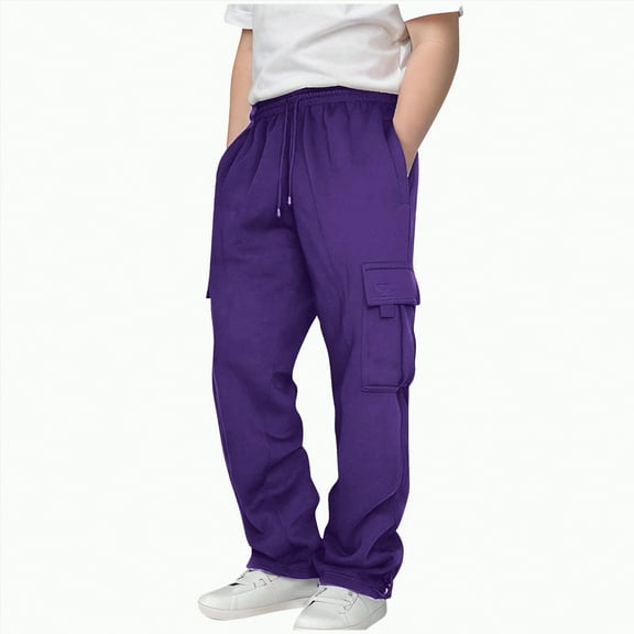 Ccpelsie Boy's Straight Leg Sweatpants Elastic Waist Baggy Pants Joggers Athletic Track Pants Trousers(Dark Purple,5-6 Years)