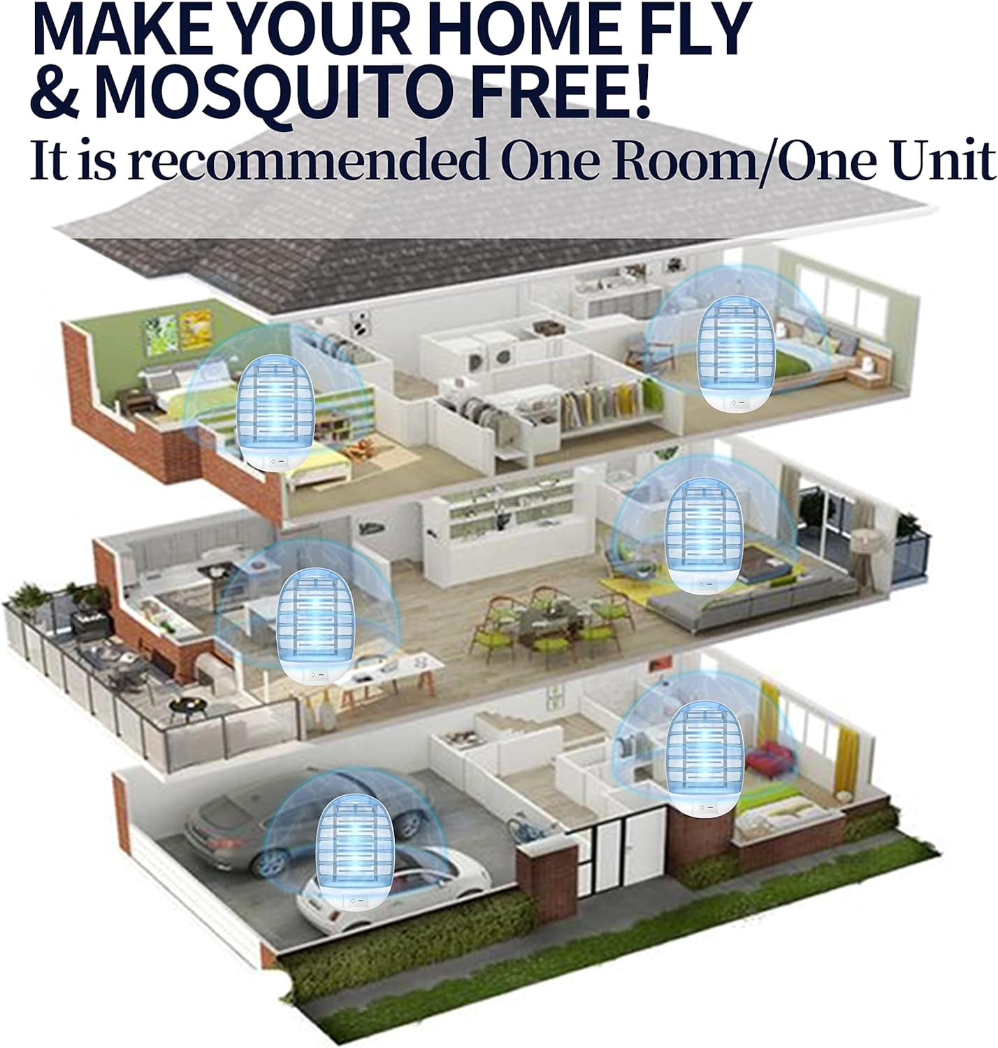 Flying Bug Zapper Indoor, Electronic Insect Killer, Mosquitoes Trap, Fleas with Blue Light for Living Room, Home, Kitchen, Bedroom, Baby Room, Office (6 Pack)