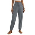 thumbnail image 2 of Women's Summer Cotton Linen Pants Loose Fits Drawstring Elastic Waist Tapered Leg Pant Womens Casual Solid Plus Size Relaxed Lightweight Breathable Linen Pant, 2 of 6