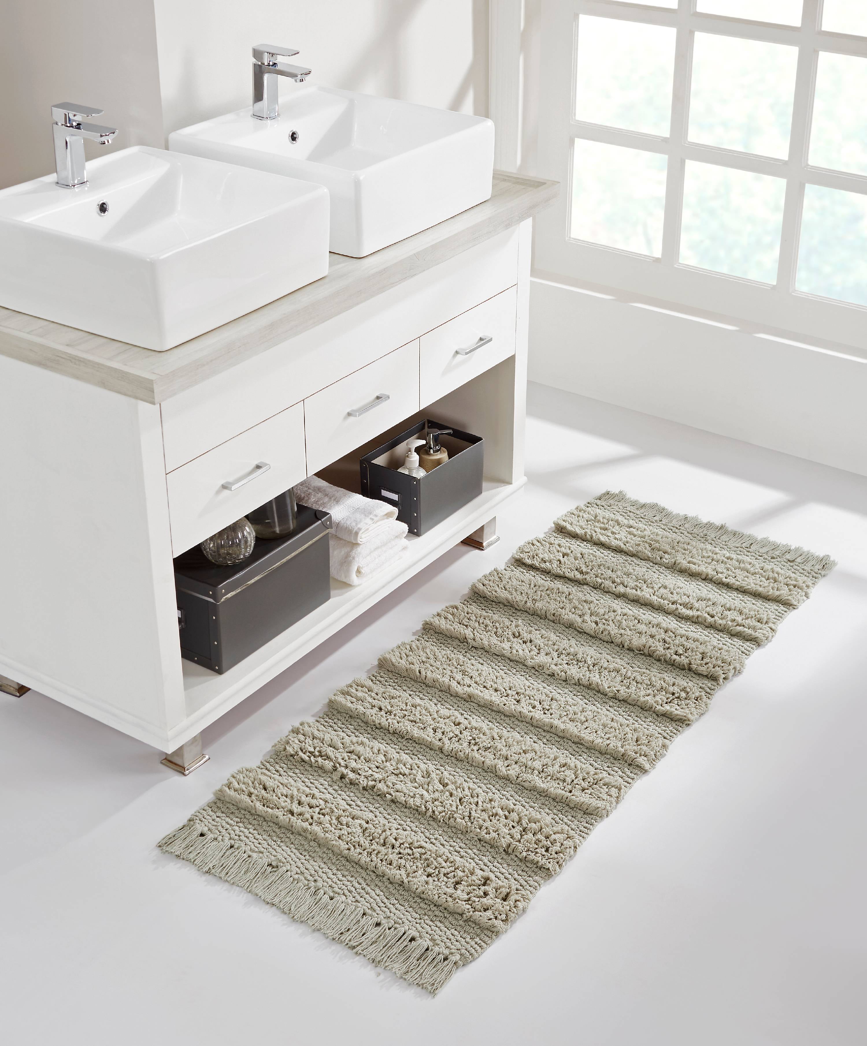 VCNY Home Savannah Fringe Stripe Bath Rug Runner, 24 x 60, Taupe