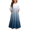 thumbnail image 2 of ITSAME Girls Maxi Dress Round Neck Ruffled 3/4 Sleeve Gradient Print Summer Flowy Casual A-Line Dress Blue Size 6, 2 of 7
