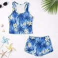 thumbnail image 5 of COEQINE Stretchy Two Piece Tankini Swimsuit for Girls, Tank Neck Top with Boyshort Sleeveless Swimwear, Beach Bathing Suit Taniki Set for Girls 8-9 Years, Blue Palm Tree Plumeria, 5 of 8